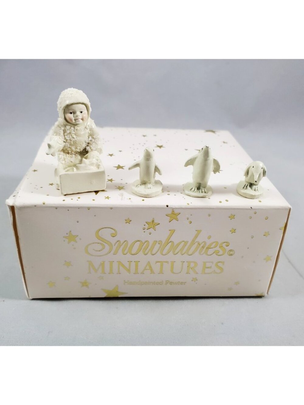 Dept 56 Snowbabies Miniatures Pewter HELPFUL HANDS Set of 4 Baby Penguin Vtg